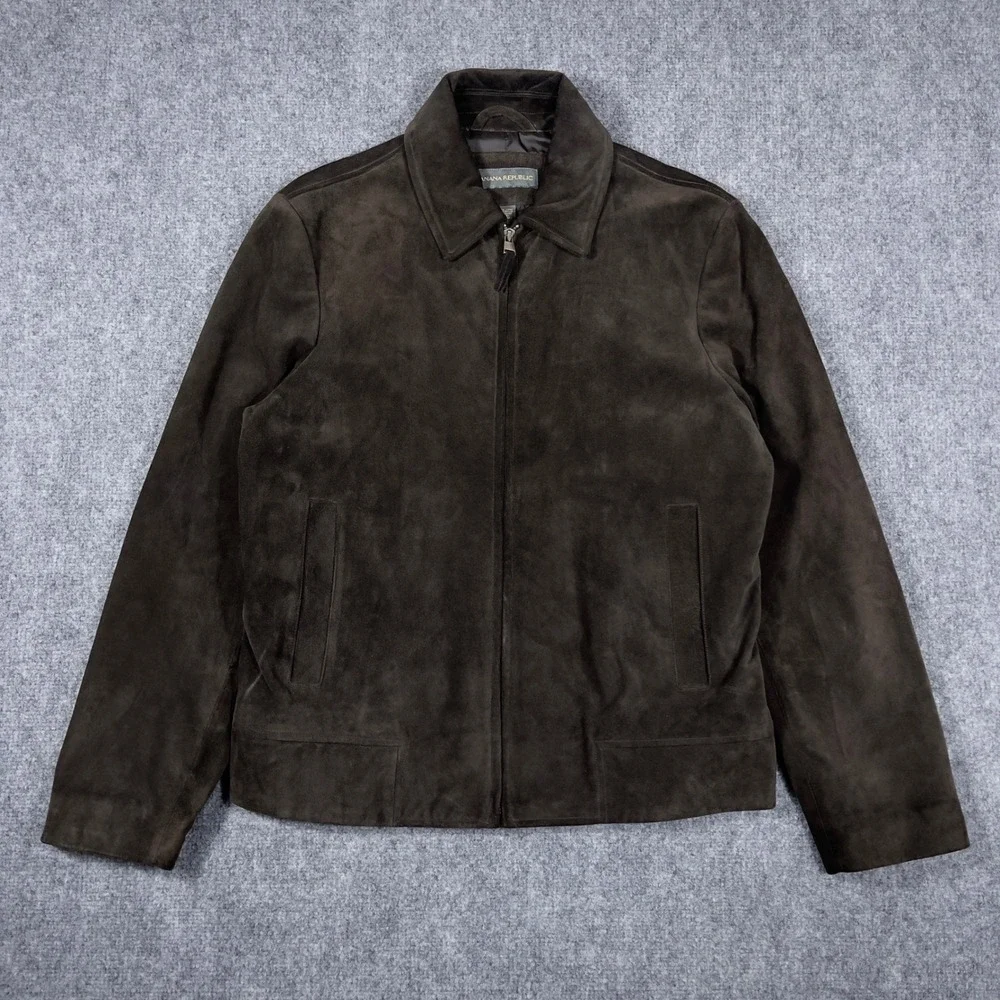 Banana Republic Suede Leather Jacket Mens Small Brown Full Zip